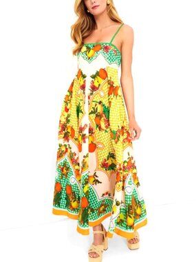 Caroline Constas Floral Multicolor Fruit Maxi Dress